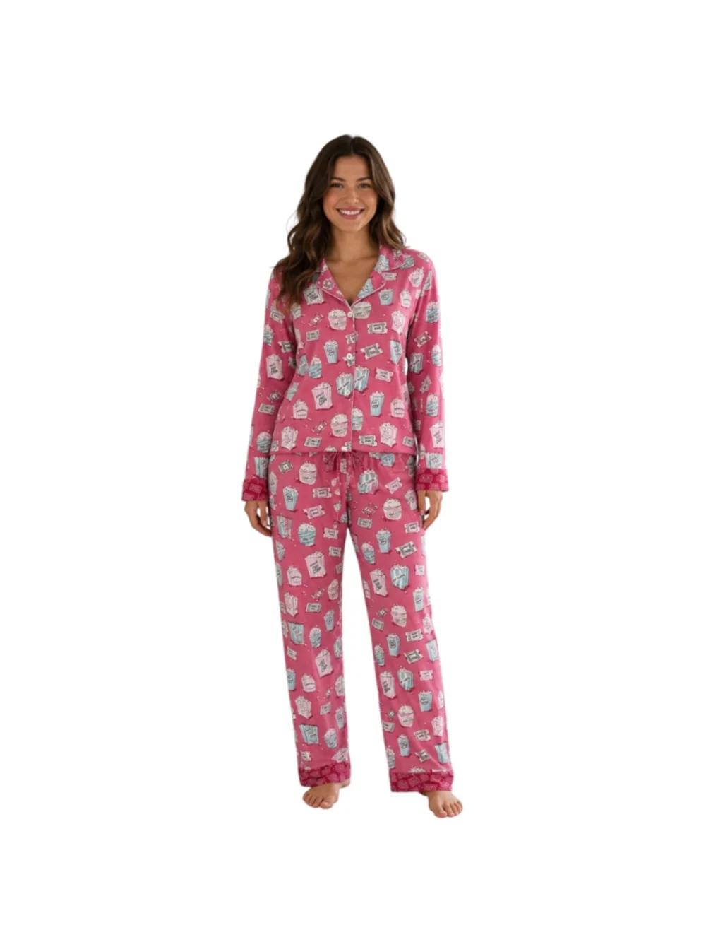 Munki Munki Women’s Popcorn Movie Night Pajama Set Pink Size Large